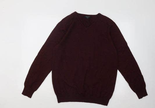 New Look Mens Red V-Neck Acrylic Pullover Jumper Size L