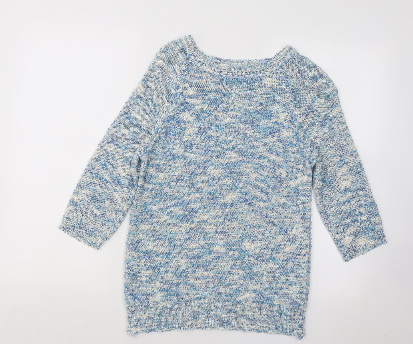 Alexera Womens Blue Boat Neck Geometric Acrylic Pullover Jumper Size S