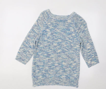 Alexera Womens Blue Boat Neck Geometric Acrylic Pullover Jumper Size S