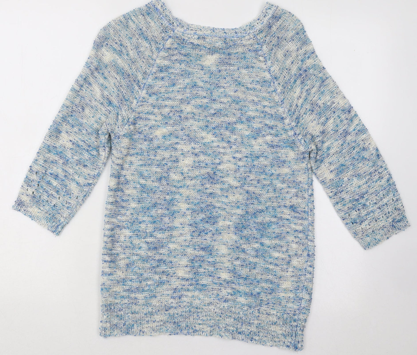 Alexera Womens Blue Boat Neck Geometric Acrylic Pullover Jumper Size S