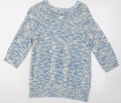 Alexera Womens Blue Boat Neck Geometric Acrylic Pullover Jumper Size S
