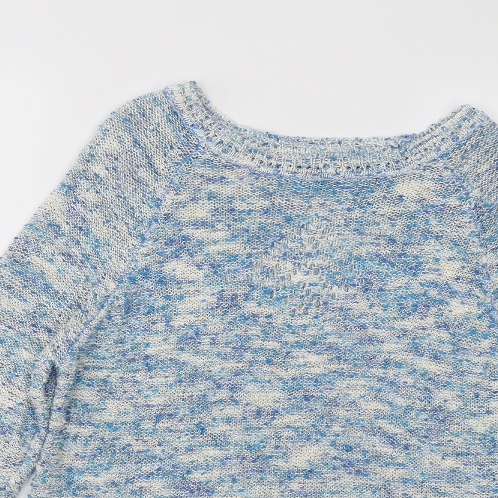 Alexera Womens Blue Boat Neck Geometric Acrylic Pullover Jumper Size S