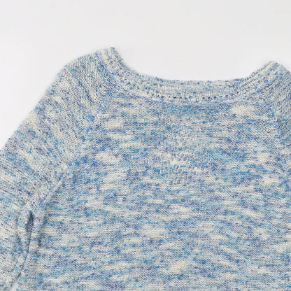 Alexera Womens Blue Boat Neck Geometric Acrylic Pullover Jumper Size S