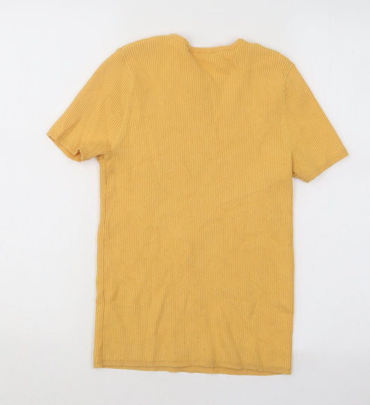 TU Womens Yellow Round Neck Geometric Viscose Pullover Jumper Size 12 - Ribbed