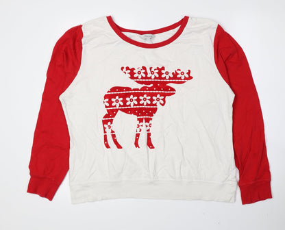 Peacocks Womens Red Geometric 100% Cotton Pullover Sweatshirt Size L Pullover - Reindeer