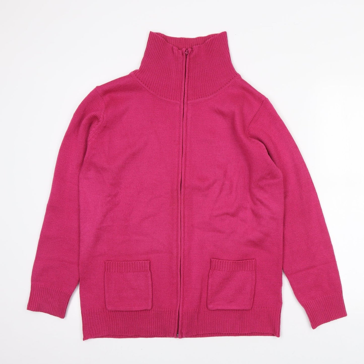Damart Womens Pink High Neck Acrylic Full Zip Jumper Size M