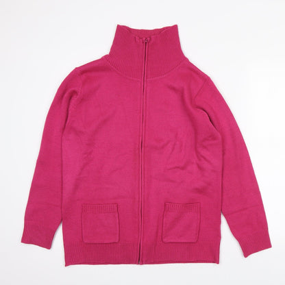 Damart Womens Pink High Neck Acrylic Full Zip Jumper Size M