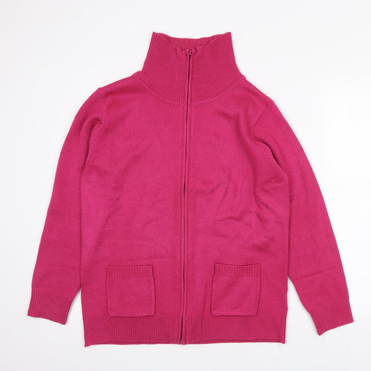 Damart Womens Pink High Neck Acrylic Full Zip Jumper Size M