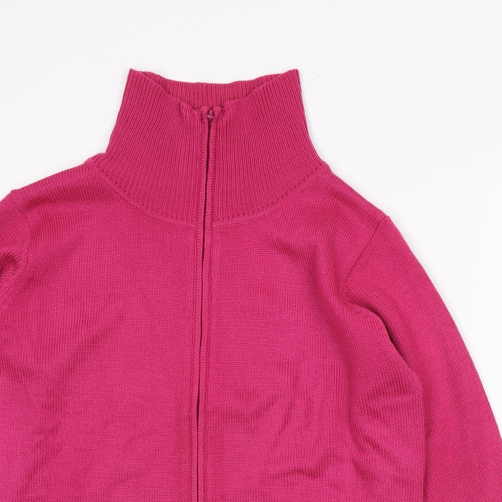 Damart Womens Pink High Neck Acrylic Full Zip Jumper Size M