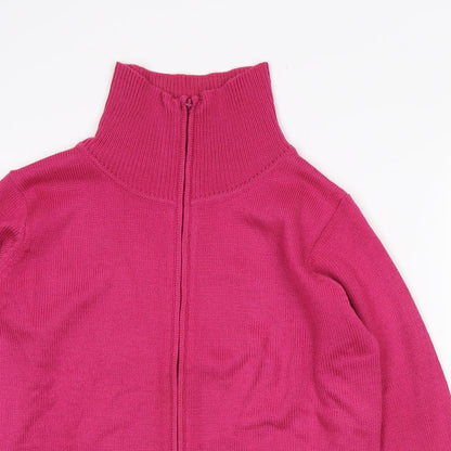 Damart Womens Pink High Neck Acrylic Full Zip Jumper Size M