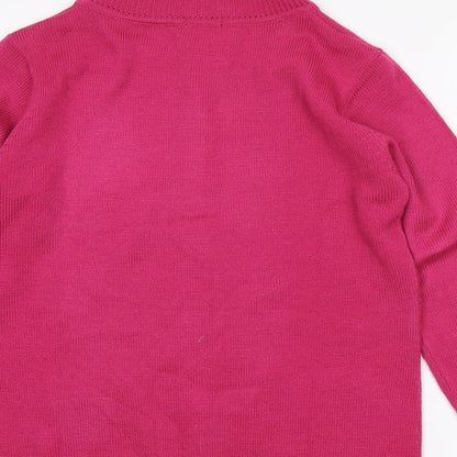 Damart Womens Pink High Neck Acrylic Full Zip Jumper Size M