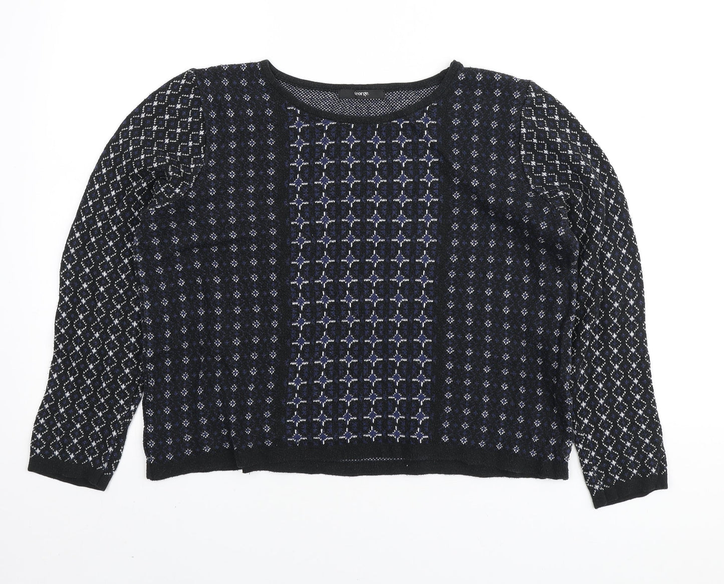 George Womens Black Boat Neck Geometric Cotton Pullover Jumper Size 10