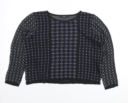 George Womens Black Boat Neck Geometric Cotton Pullover Jumper Size 10