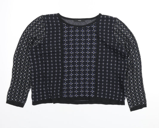 George Womens Black Boat Neck Geometric Cotton Pullover Jumper Size 10