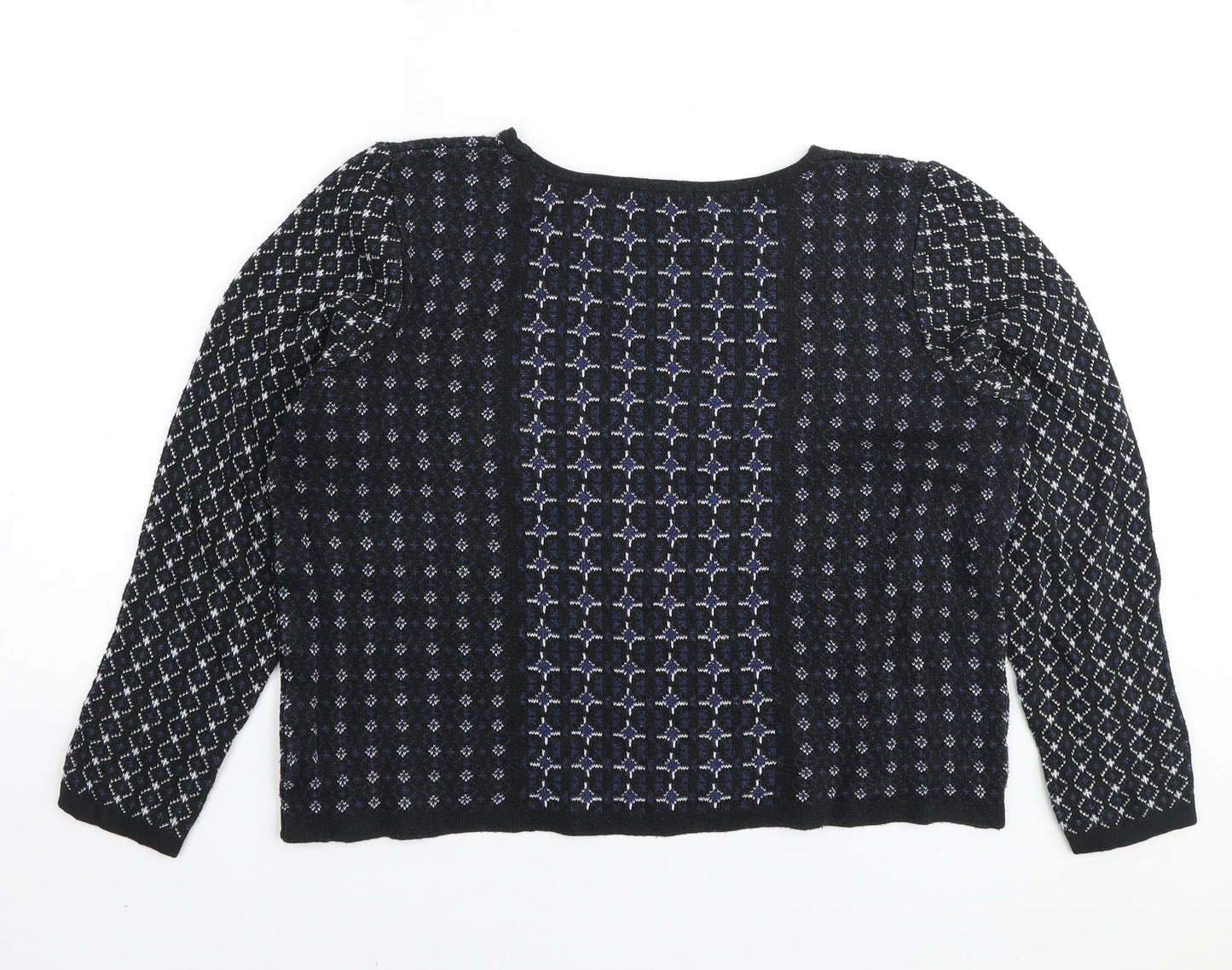 George Womens Black Boat Neck Geometric Cotton Pullover Jumper Size 10