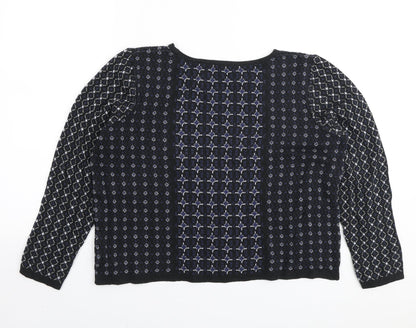 George Womens Black Boat Neck Geometric Cotton Pullover Jumper Size 10