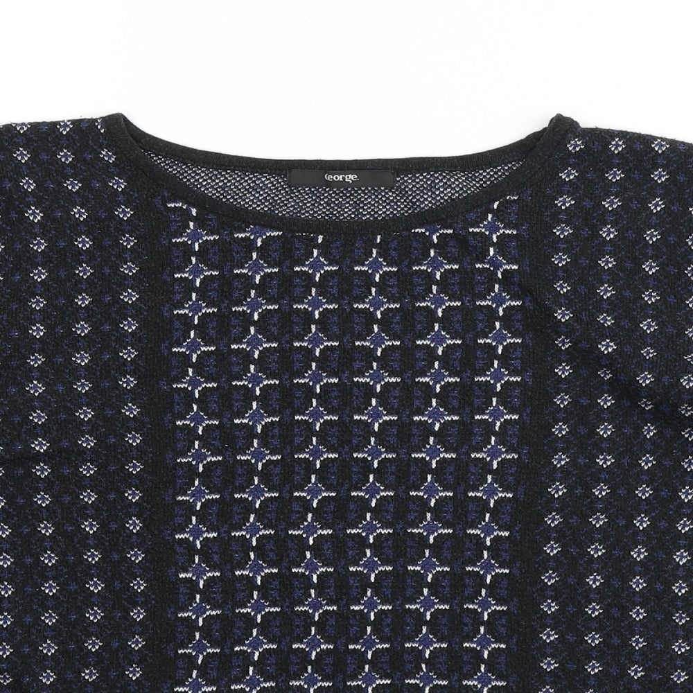 George Womens Black Boat Neck Geometric Cotton Pullover Jumper Size 10