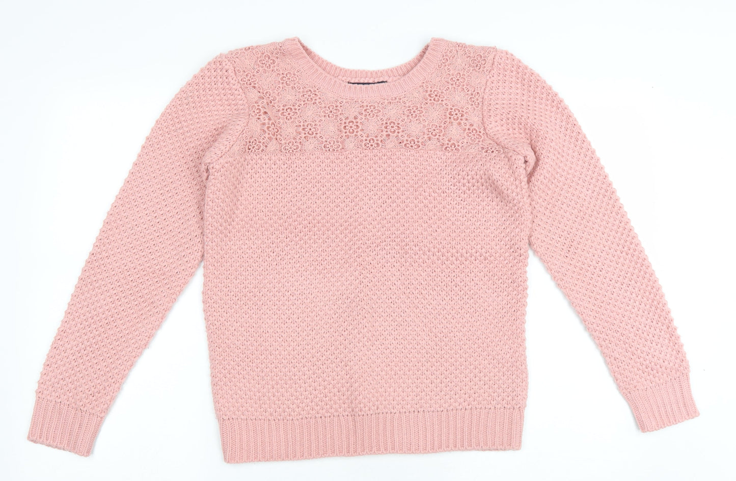 Kaibi Womens Pink Round Neck Acrylic Pullover Jumper Size M - Lace Accent