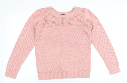 Kaibi Womens Pink Round Neck Acrylic Pullover Jumper Size M - Lace Accent