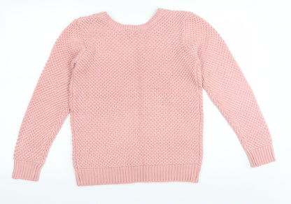 Kaibi Womens Pink Round Neck Acrylic Pullover Jumper Size M - Lace Accent