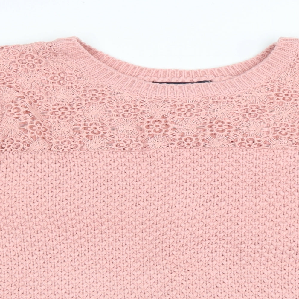 Kaibi Womens Pink Round Neck Acrylic Pullover Jumper Size M - Lace Accent