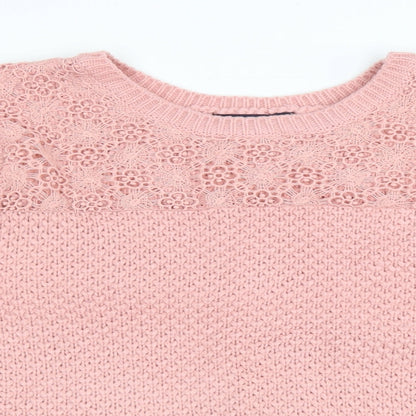 Kaibi Womens Pink Round Neck Acrylic Pullover Jumper Size M - Lace Accent