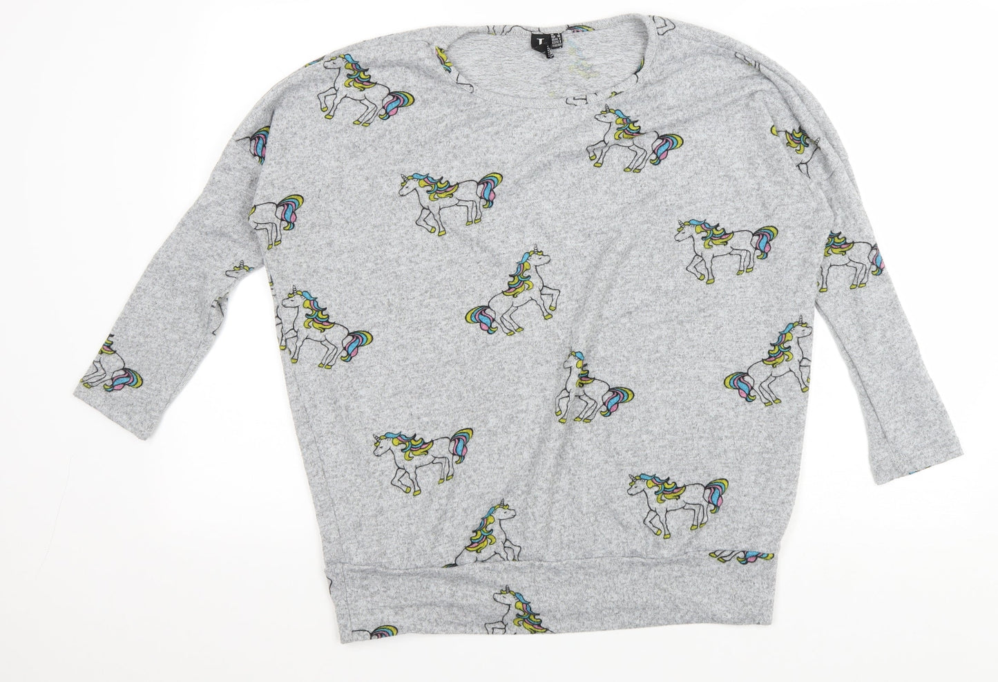 Izabel Womens Grey Scoop Neck Geometric Polyester Pullover Jumper Size 8 - Unicorns