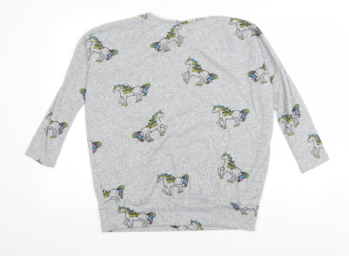 Izabel Womens Grey Scoop Neck Geometric Polyester Pullover Jumper Size 8 - Unicorns