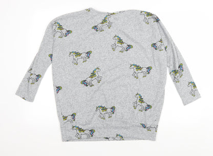 Izabel Womens Grey Scoop Neck Geometric Polyester Pullover Jumper Size 8 - Unicorns