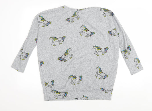 Izabel Womens Grey Scoop Neck Geometric Polyester Pullover Jumper Size 8 - Unicorns