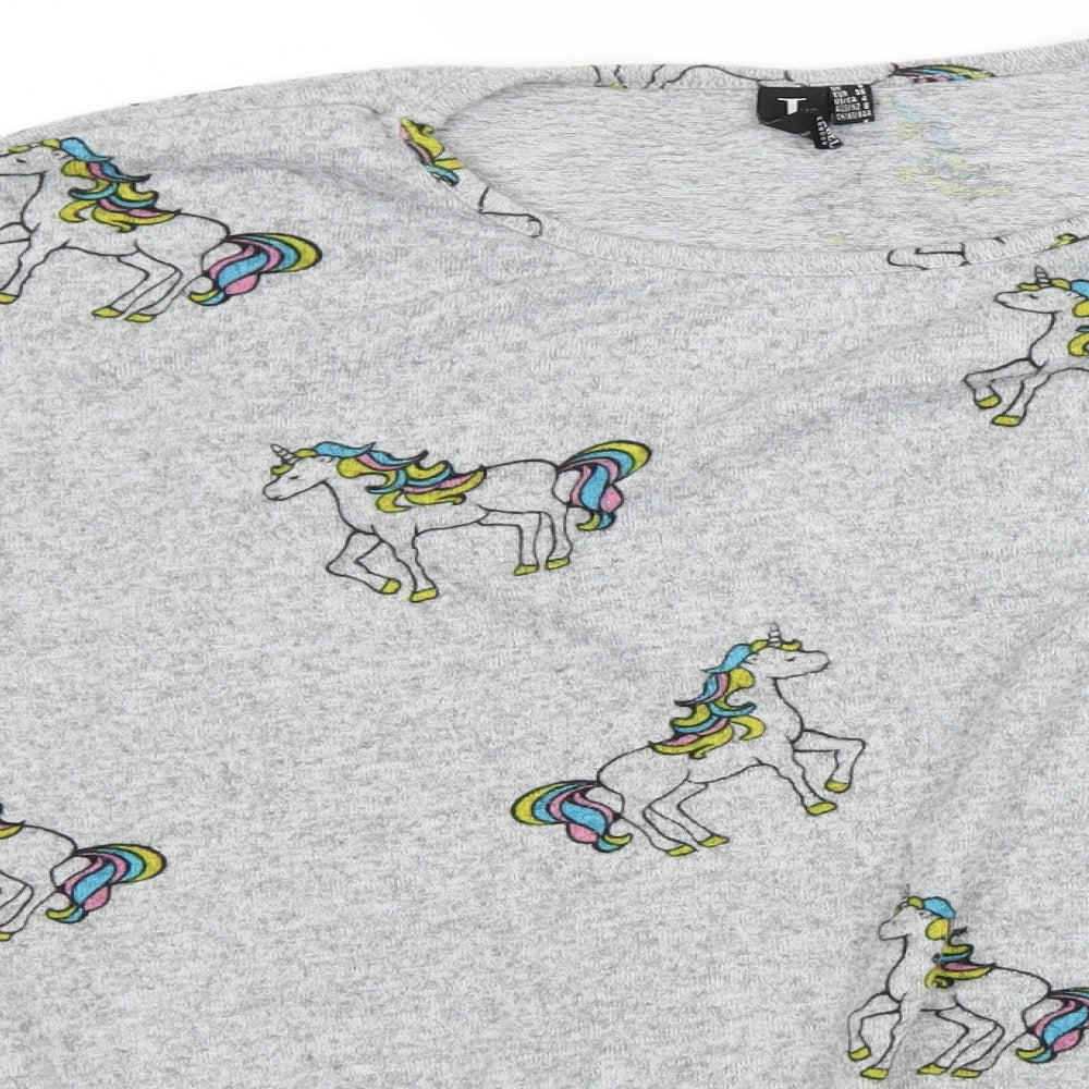 Izabel Womens Grey Scoop Neck Geometric Polyester Pullover Jumper Size 8 - Unicorns