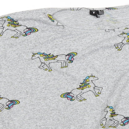 Izabel Womens Grey Scoop Neck Geometric Polyester Pullover Jumper Size 8 - Unicorns