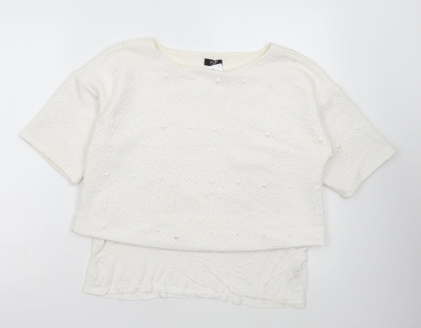 F&F Womens White Polyester Basic T-Shirt Size 12 Round Neck