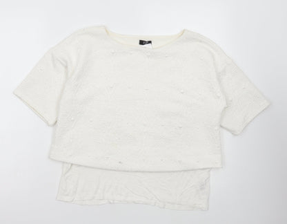 F&F Womens White Polyester Basic T-Shirt Size 12 Round Neck