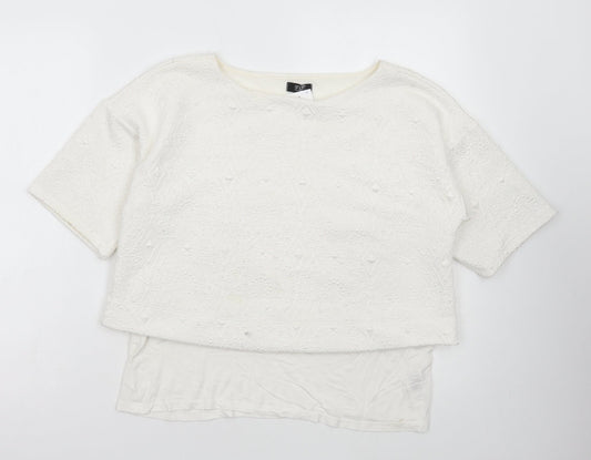 F&F Womens White Polyester Basic T-Shirt Size 12 Round Neck