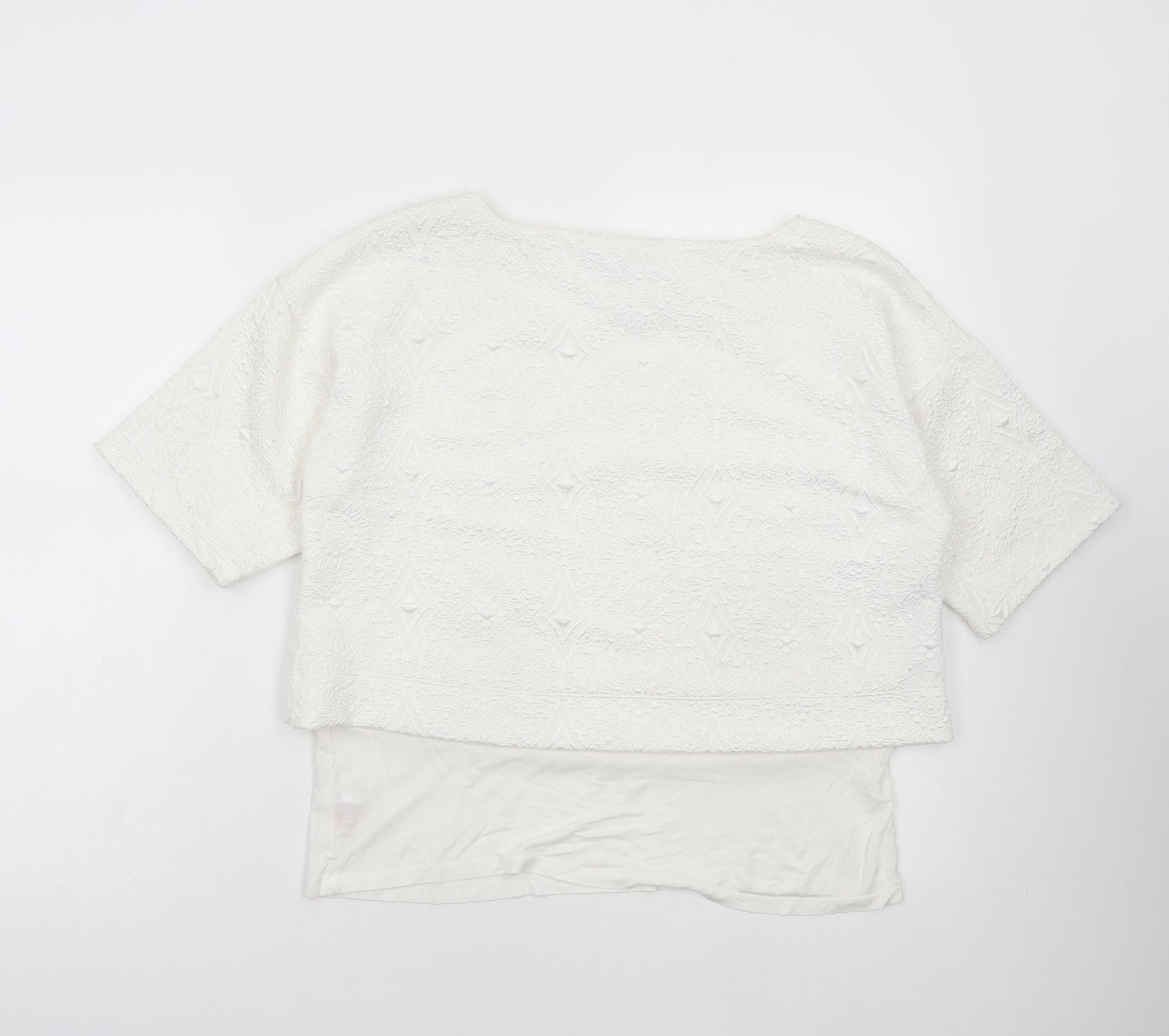 F&F Womens White Polyester Basic T-Shirt Size 12 Round Neck