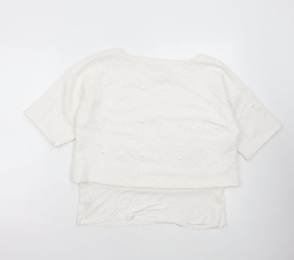 F&F Womens White Polyester Basic T-Shirt Size 12 Round Neck