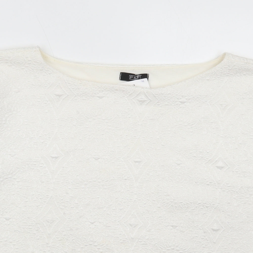 F&F Womens White Polyester Basic T-Shirt Size 12 Round Neck