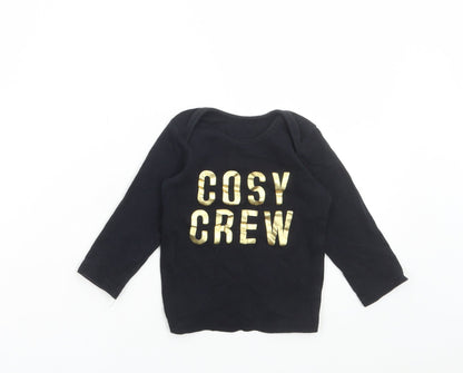 George Baby Black Cotton Basic T-Shirt Size 12-18 Months Round Neck Pullover - Cosy Crew