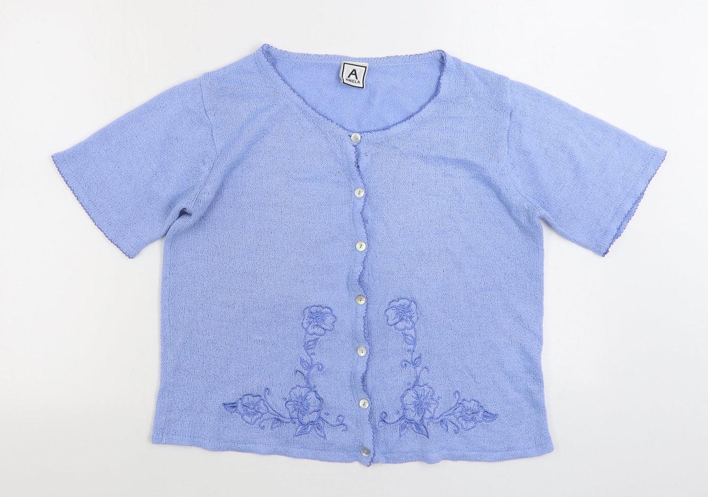 Aniela Womens Blue Round Neck Acrylic Cardigan Jumper Size L