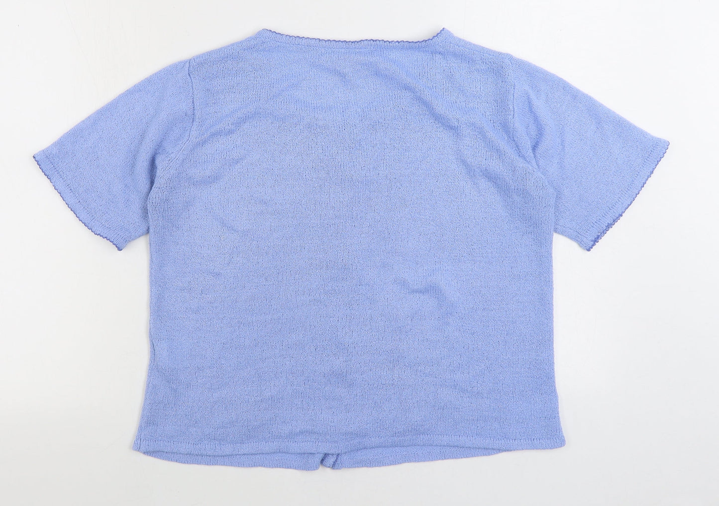 Aniela Womens Blue Round Neck Acrylic Cardigan Jumper Size L