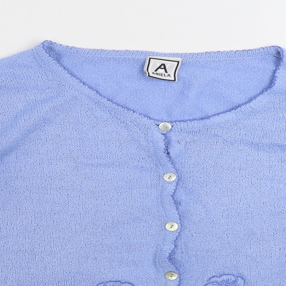 Aniela Womens Blue Round Neck Acrylic Cardigan Jumper Size L