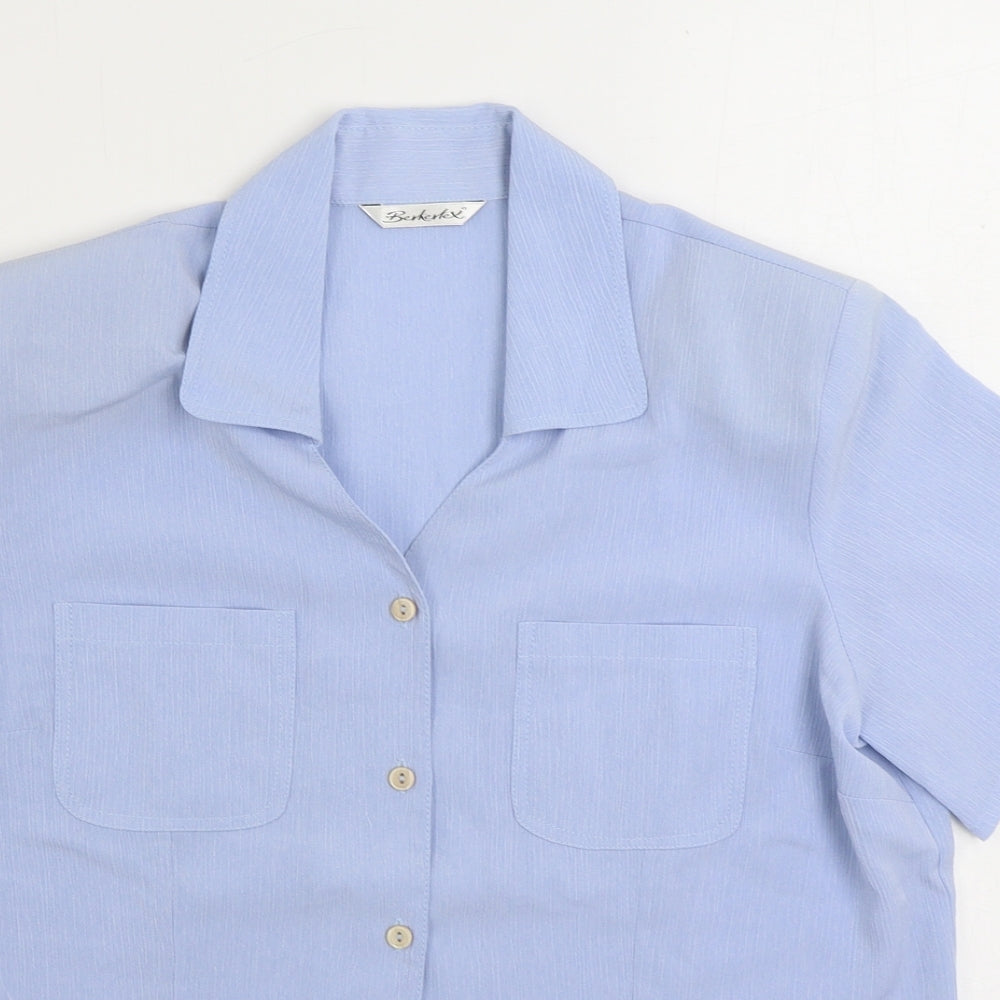 Berkertex Womens Blue Polyester Basic Button-Up Size 14 Collared