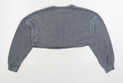 Nasty Gal Womens Blue Striped Polyester Pullover Sweatshirt Size 10 Pullover - Cropped