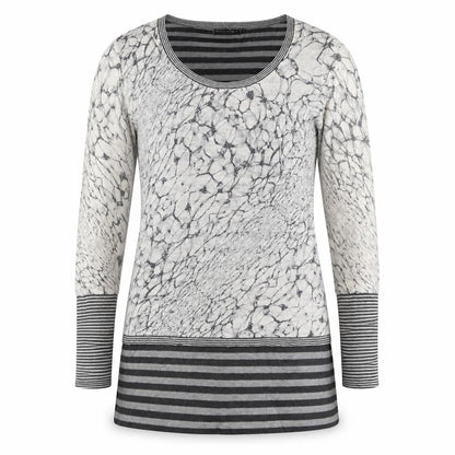 Mini Velvet Womens Grey Scoop Neck Striped Linen Pullover Jumper Size 8