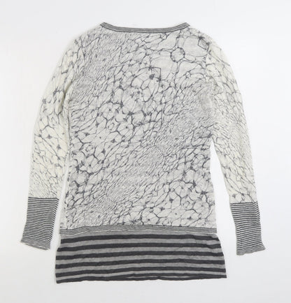 Mini Velvet Womens Grey Scoop Neck Striped Linen Pullover Jumper Size 8