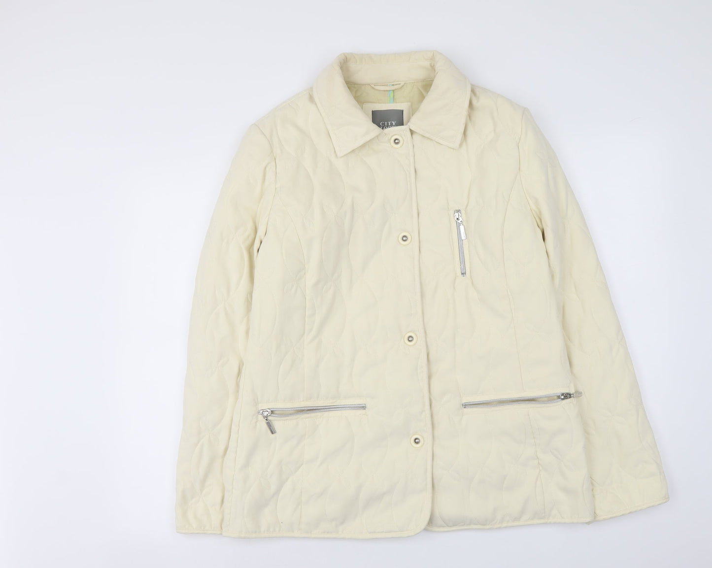 City Look Womens Ivory Quilted Coat Size 12 Button