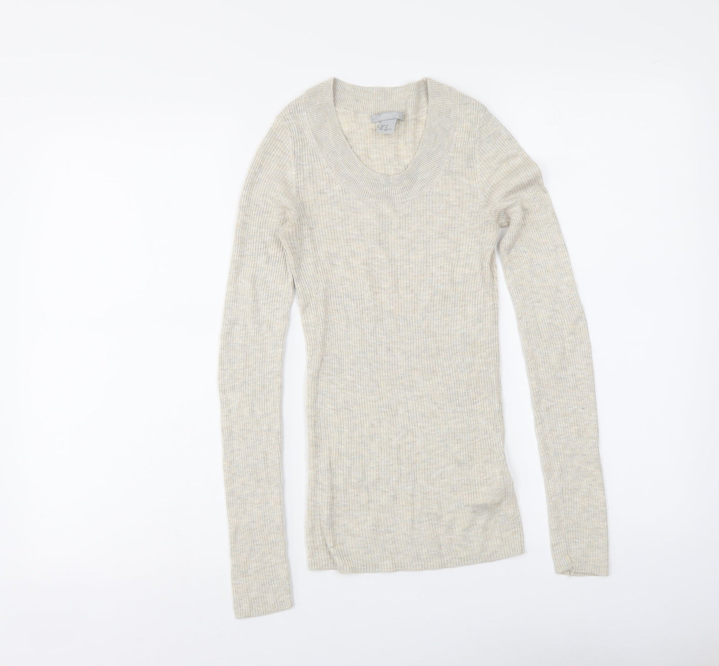H&M Womens Beige Acrylic Basic Blouse Size XS Scoop Neck