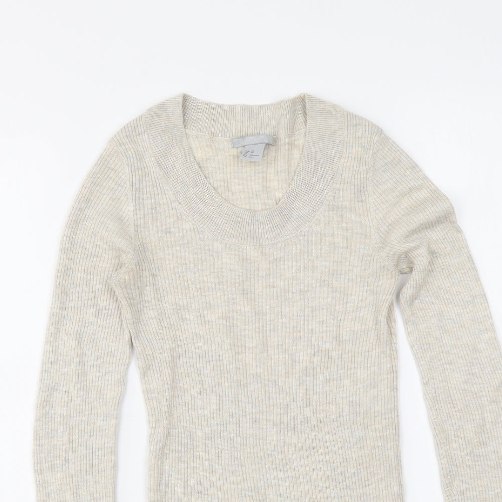H&M Womens Beige Acrylic Basic Blouse Size XS Scoop Neck