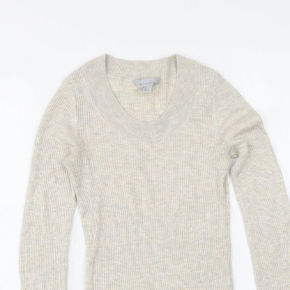 H&M Womens Beige Acrylic Basic Blouse Size XS Scoop Neck